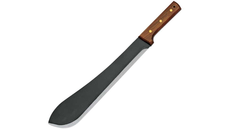 Fox Machete Palisander Fixed Blade Knife, 20in Overall, 14.25in Black SS Blade, Brown Wood Handle, Palissander Wood Handle, Black Leather Belt Sheath, brown, 02FX054