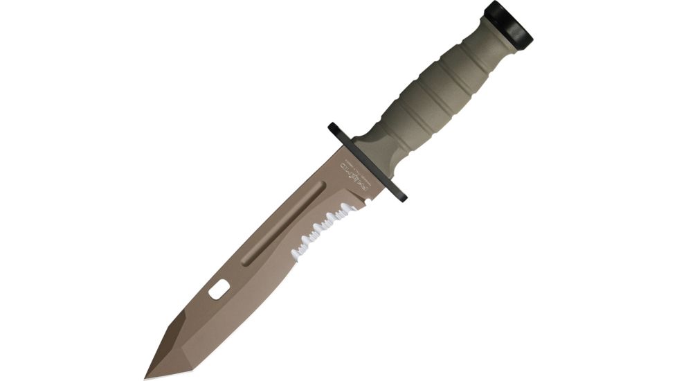 Fox Oplita Combat Knife FKMD Fixed Blade Knife, Partially Serrated, Tanto, Coyote Tan, Kraton Handle FOX0171116