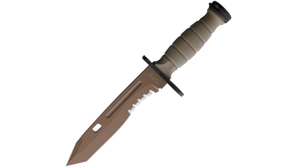Fox Oplita Combat Knife Tanto, 7.25 coyote tan PTFE coated partially serrated Bo, Coyote tan Kraton handle, 02FX151
