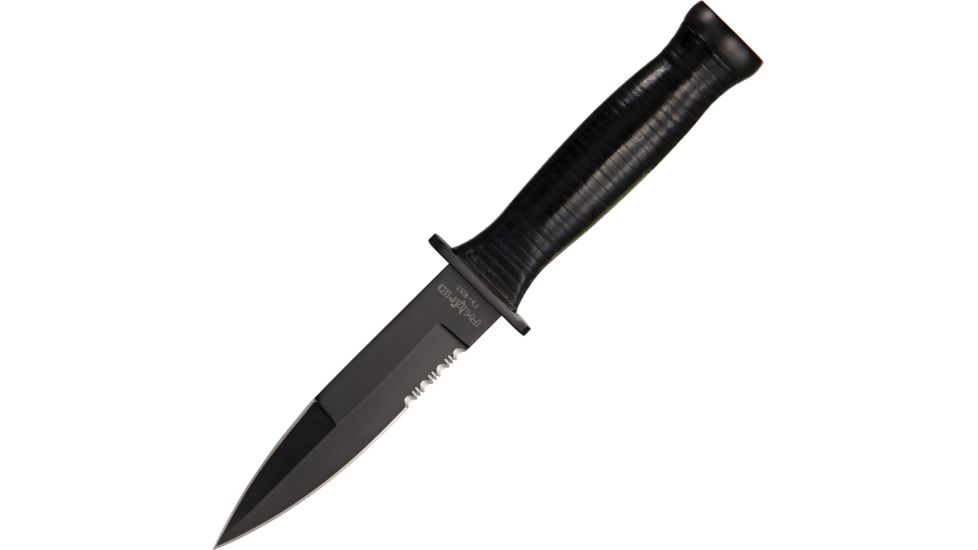 Fox Original Combat Dagger Fixed Blade Knife,5in,Partially Serrated Dagger Blade,Black Leather Wrapped Round Design Handle FOX1683