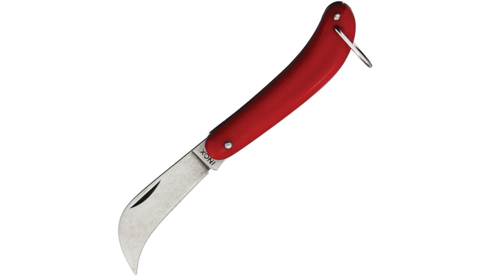 Fox Roncole Lama Folder Folding Knife, 1.5 satin finish stainless curved blade, Red synthetic handle, 01FX232
