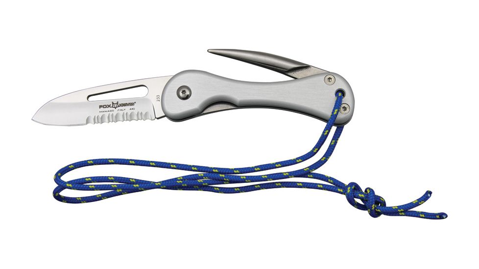 Fox Sailing Knife Folding Knife, 2.875in, Serrated, Silver Anodized Aluminum Handle FOX233S