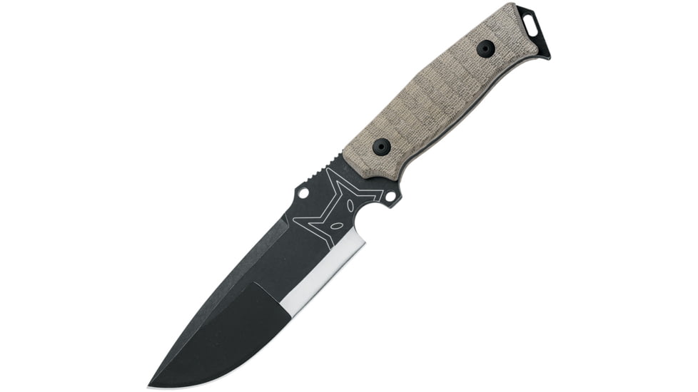 Fox Sherpa Fixed Blade Knife, 5.5 black PTFE coated D2 tool steel blade, OD green canvas micarta handle, 02FX175