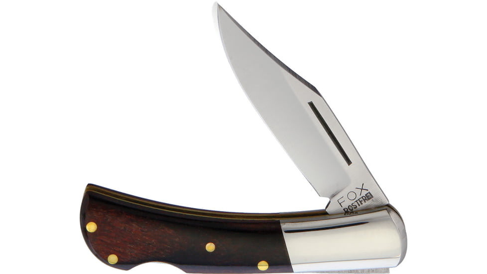 Fox Tasca Lockback Folding Knife, 2 satin finish 420 stainless clip point blade, Brown pakkawood handle, 01FX713