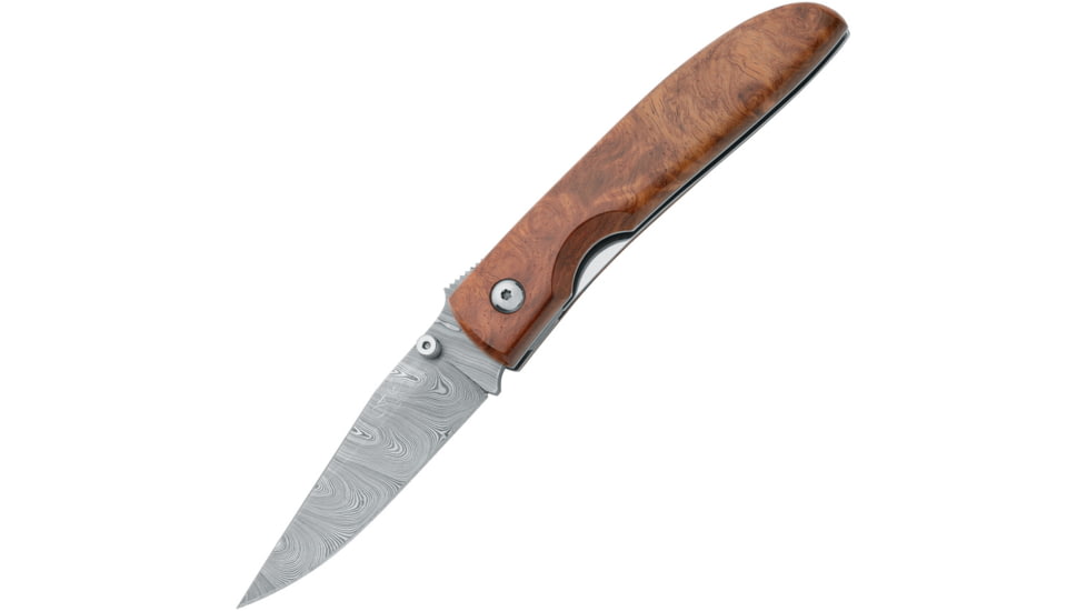 Fox Voyager Linerlock Burl Folding Knife, 3 Damascus steel blade, Burl wood handle, 01FX087DAM