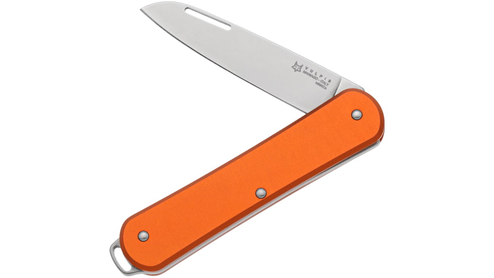 Fox Vulpis Folding Knife, 3in Closed, 2.13in Stonewash Bohler N690 SS Blade, Orange Aluminum Handle, FX-VP130OR