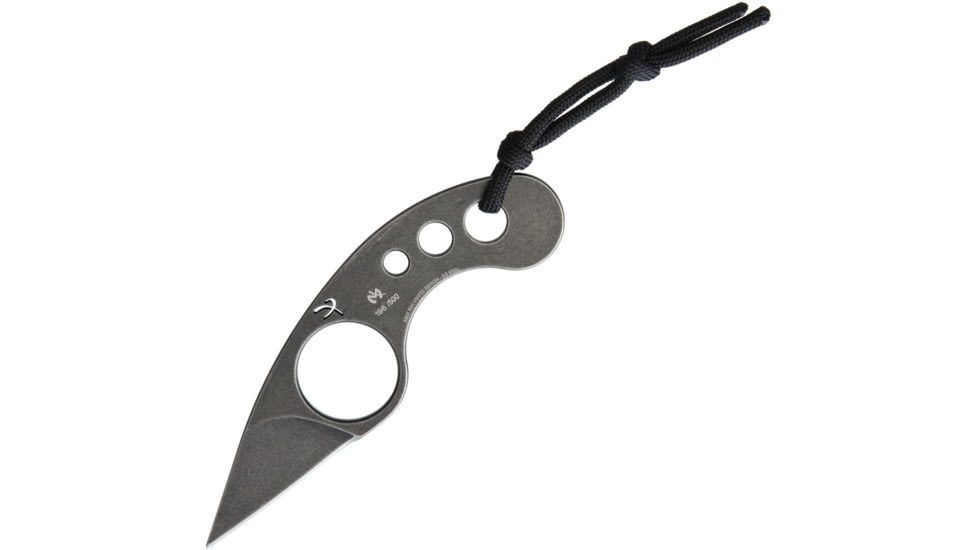 Fred Perrin La Griffe Neck Knife D2 Knife, 4.75in Overall, 1.63in Blade, Finger Ring, One Piece Black Stonewash D2 Tool Steel Construction, Black Kydex Neck Sheath, FPGD2