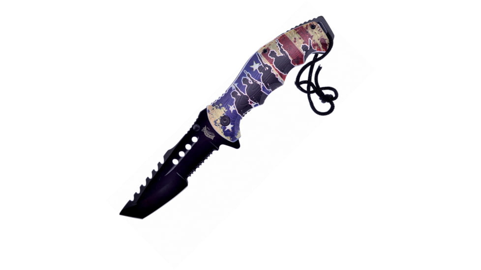 Frost American Soldier Linerlock A/O Folding Knife, 3.75 black finish partially serrated stainless mo, ABS handle, FC-79A