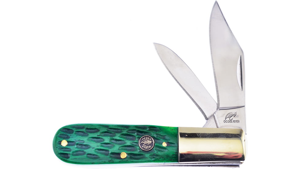 Frost Barlow Green Pick Bone Folding Knife, 3.88in Closed, Mirror 440 Clip/Pen Blades, Dark Green Pick Bone Handle, OC-163DGPB