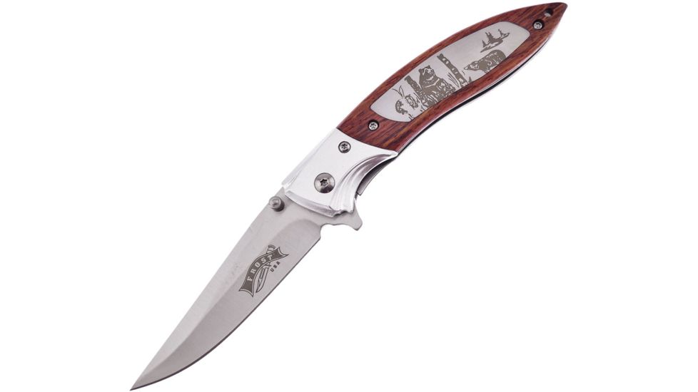 Frost Bear Linerlock A/O Folding Knife,3.25in,3Cr13 Stainless Steel,Standard Edge,Satin,Brown,Wood Handle FFC089BR
