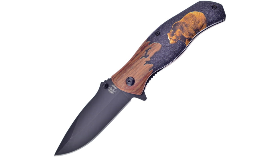 Frost Bear Linerlock A/O Folding Knife, 3.5 black finish stainless blade, Pakkawood handle, OC-04B
