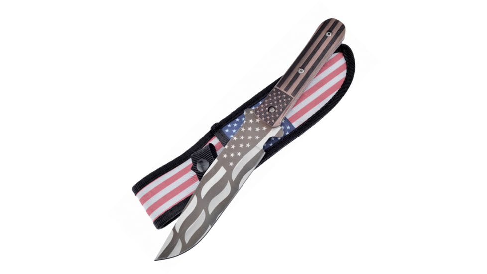 Frost American Flag Wood Bowie Knife, 11in Overall, 6in, Stainless Clip Point Blade, Wood Handle, Nylon Sheath, FC-581