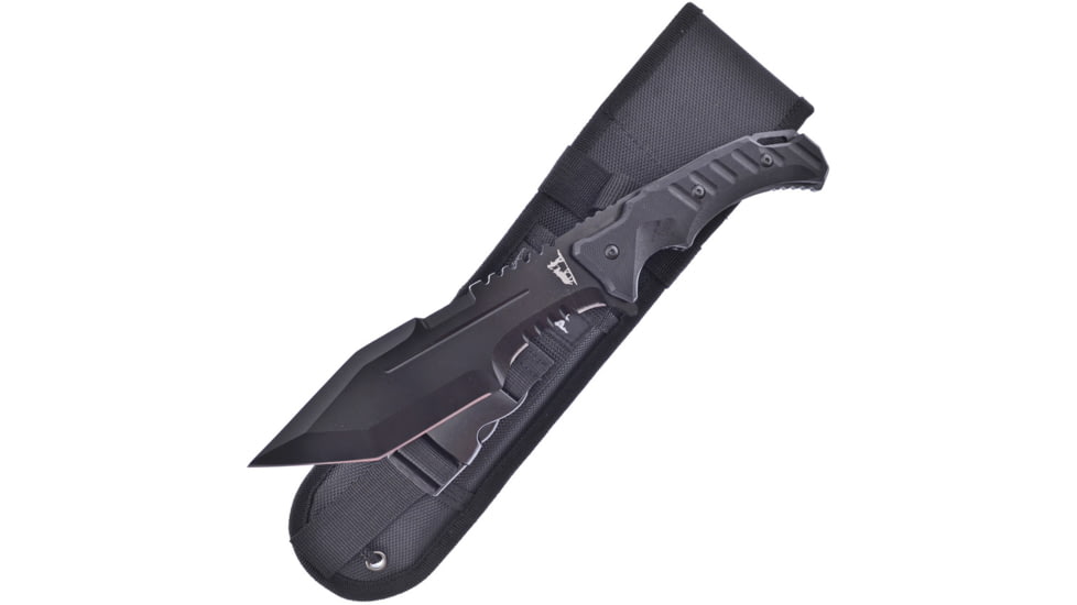Frost Bowie Black G10 Knife, 6.5 black finish partially serrated stainless bla, Black G10 handle, BKH-025B/G10