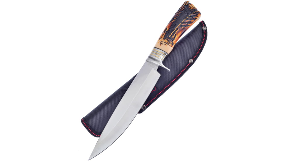 Frost Torch Bone Bowie Knife, 12.5in Overall, 7.25in, Satin Finish 3Cr13 Stainless Blade, Imitation Stag Handle, Nylon Sheath, SHP-116