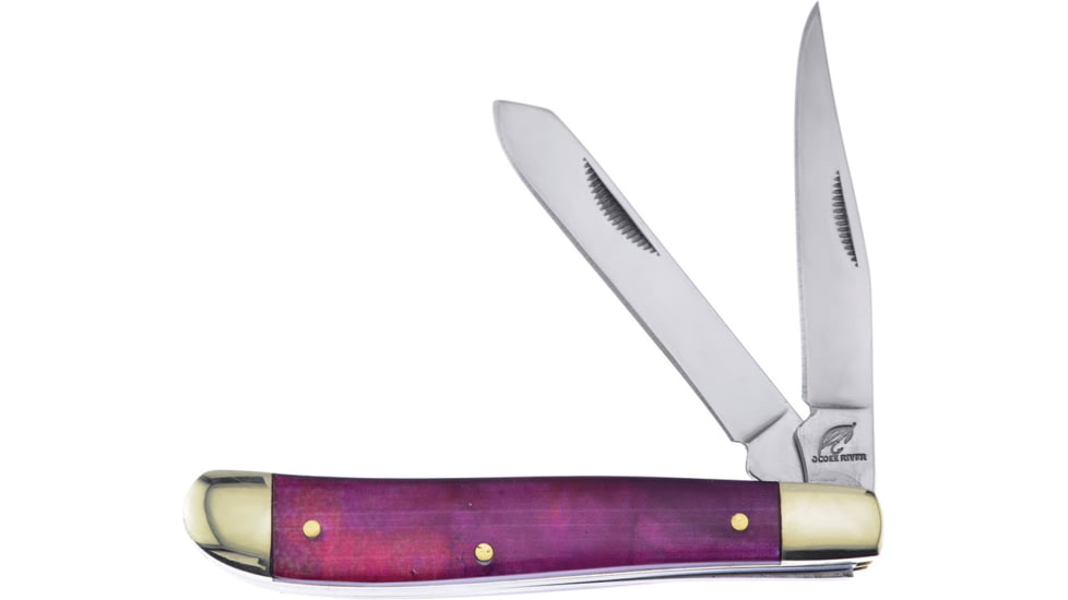 Frost Bullet Trapper MOP Folding Knife, 3.5in Closed, Mirror Stainless Clip/Spey Blades, Purple Mother Of Pearl Handle, OC-265P/MOP