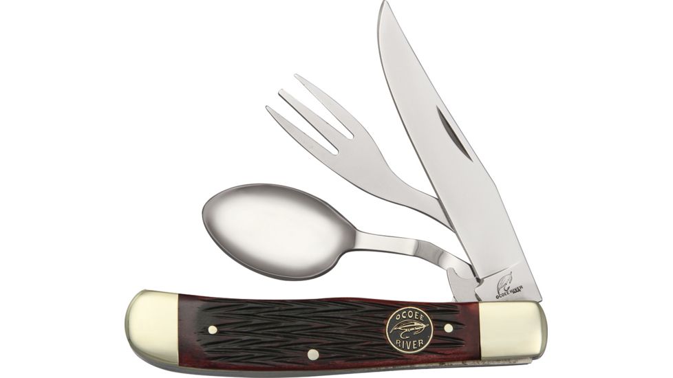 Frost Camp Knife Red Pick Bone Folding Knife,Stainless Clip Blade, Red Pick Bone Handle FOC535RPB