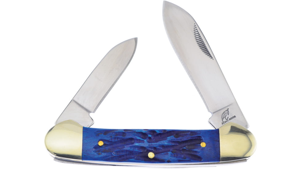 Frost Canoe Blue Pick Bone Folding Knife, 3.5in Closed, Mirror 440 Stainless Spear/Pen Blades, Blue Pick Bone Handle, OC-252BLPB