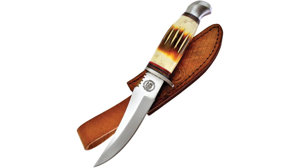 Frost Chipaway Skinner Torchbone Fixed Blade Knife, 4.5in, Stainless Steel, Standard Edge, Satin, Brown, Torch Bone Handle FCW2032TB