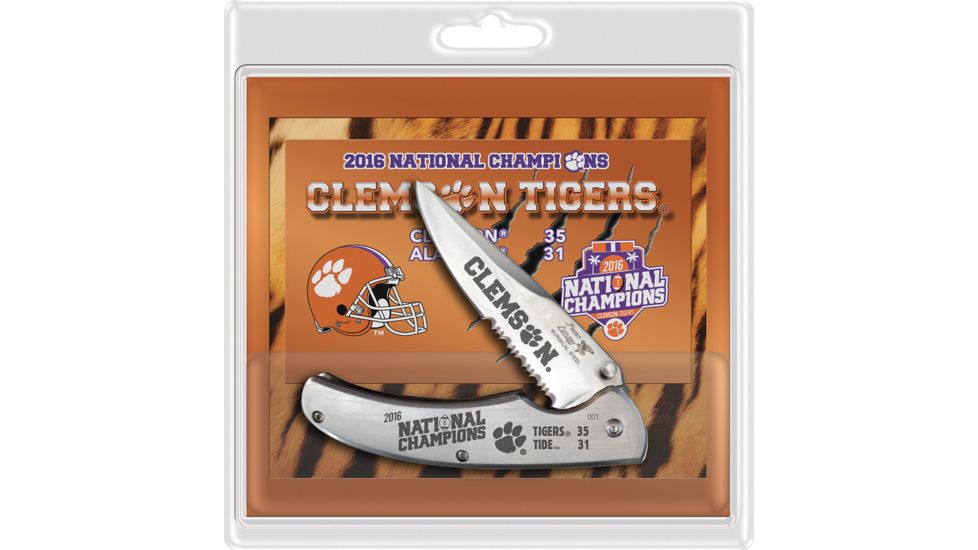 Frost Clemson Champion Framelock A/O Folding Knife,3.25in,Stainless Steel,Partially Serrated,Satin,Stainless Handle FCU16CP409