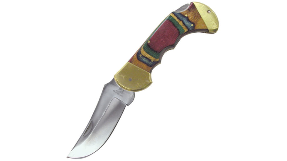 Frost Commanche Bigfoot Multi Wood Folding Knife, 5.5in Closed, 4.5in Satin Blade, Multi Wood Handle, KJ-5CW