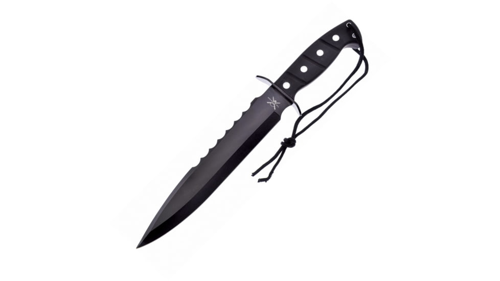 Frost Commander Bowie Knife, 10 black finish sawback stainless blade, Black rubber handle, TX-0003