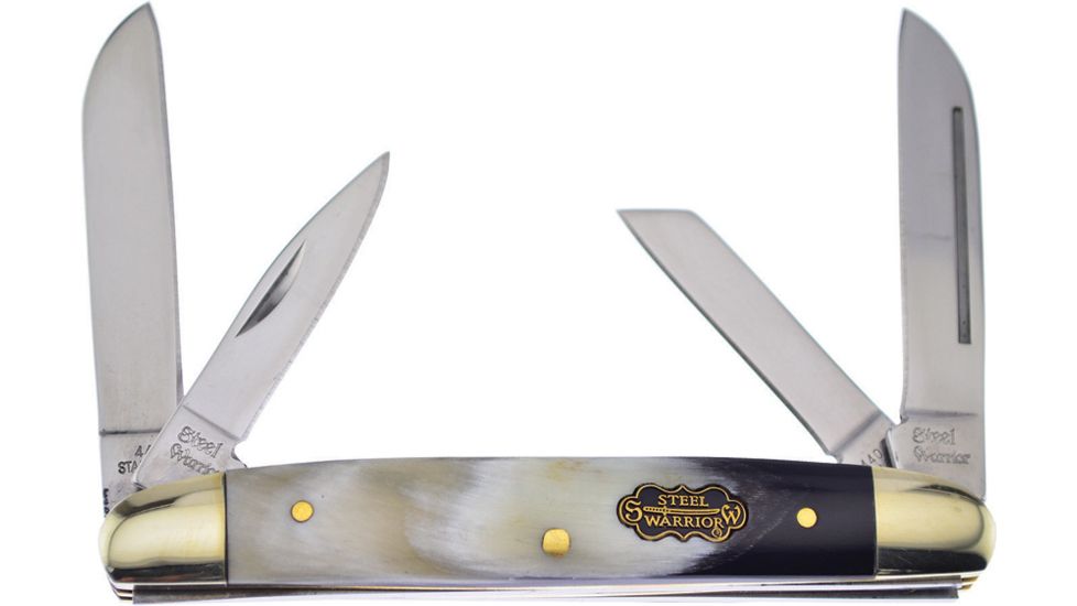 Frost Congress Ox Horn Folding Knife,Stainless Steel,Standard Edge,Clip and Sheepsfoot,Mirror Polish,Ox Horn Handle FSW115OX