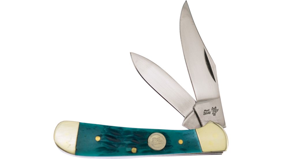 Frost Copprhead Green Pick Bone Folding Knife,Stainless Steel,Standard Edge,Clip and Pen,Mirror Polish,Green,Pick Bone Handle F14950GPB