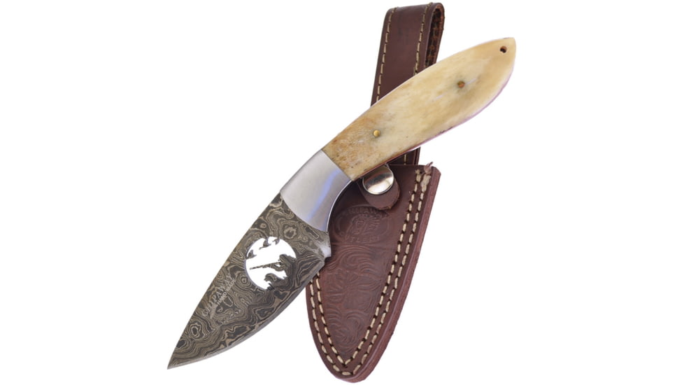 Frost Damascus Duck Bowie Knife, 3.75 Damascus steel blade, White smooth bone handle, CW-991WSB/DK
