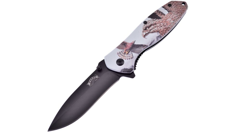 Frost Eagle Linerlock A/O Folding Knife,3.25in,3Cr13 Stainless Steel,Standard Edge,Black,Aluminum Handle FFC100EA