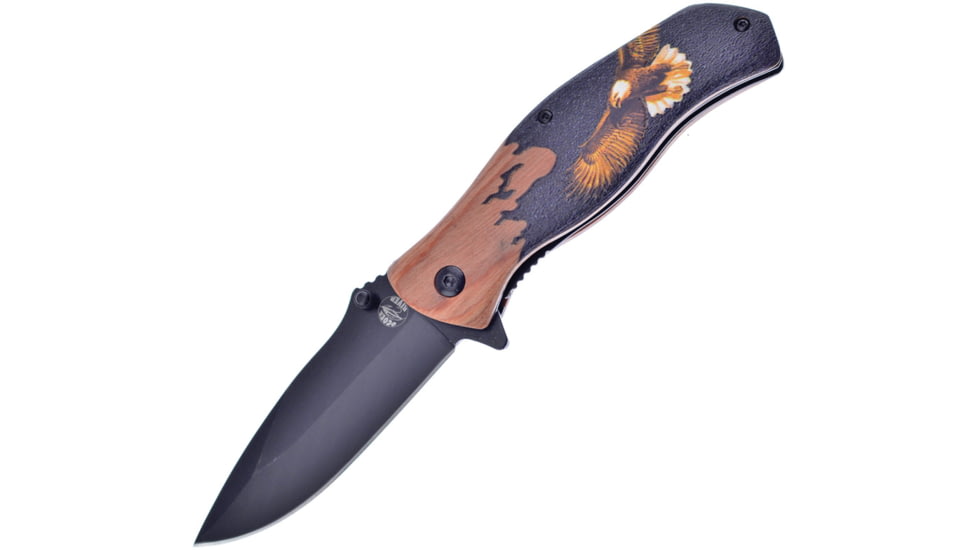 Frost Eagle Linerlock A/O Folding Knife, 3.5 black finish stainless blade, Pakkawood handle, OC-04E