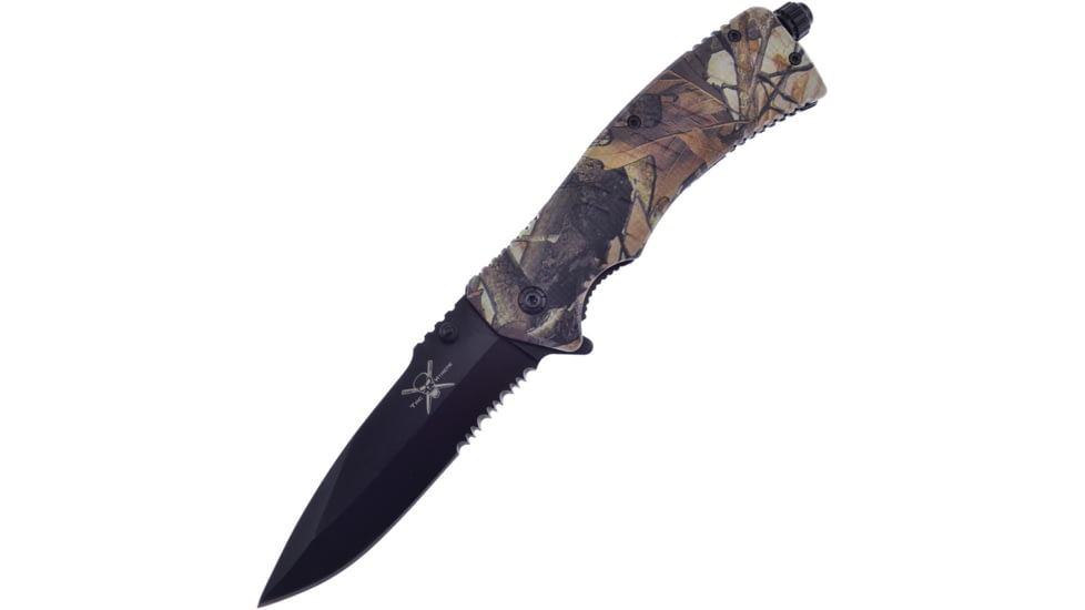 Frost Firestarter A/O Brown Camo Folding Knife, 5.25in Closed, 3.75in Black Partially Serrated Stainless Blade, Camo ABS Handle, TX-50B/CAMO