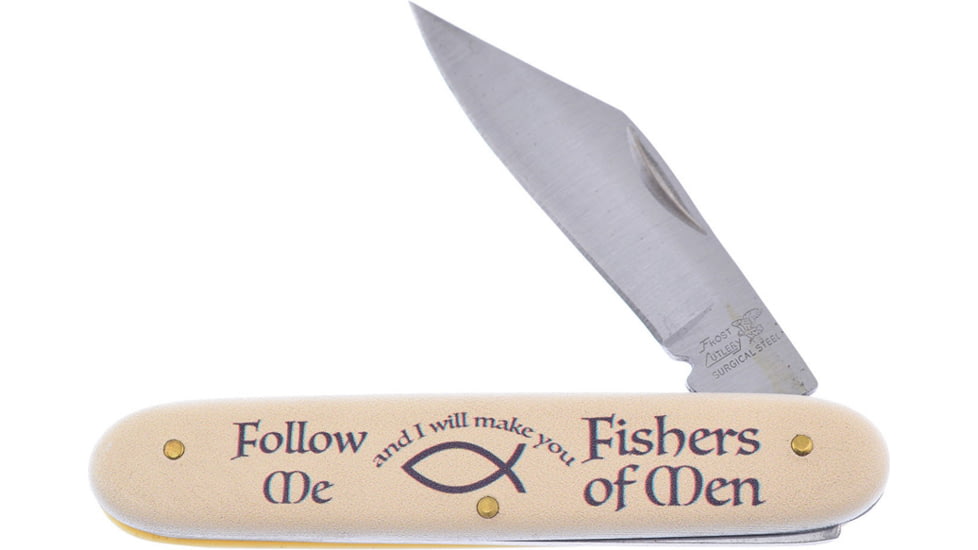 Frost Fishers of Men Folder Novelty Folding Knife, Ivory POM handle, N-227
