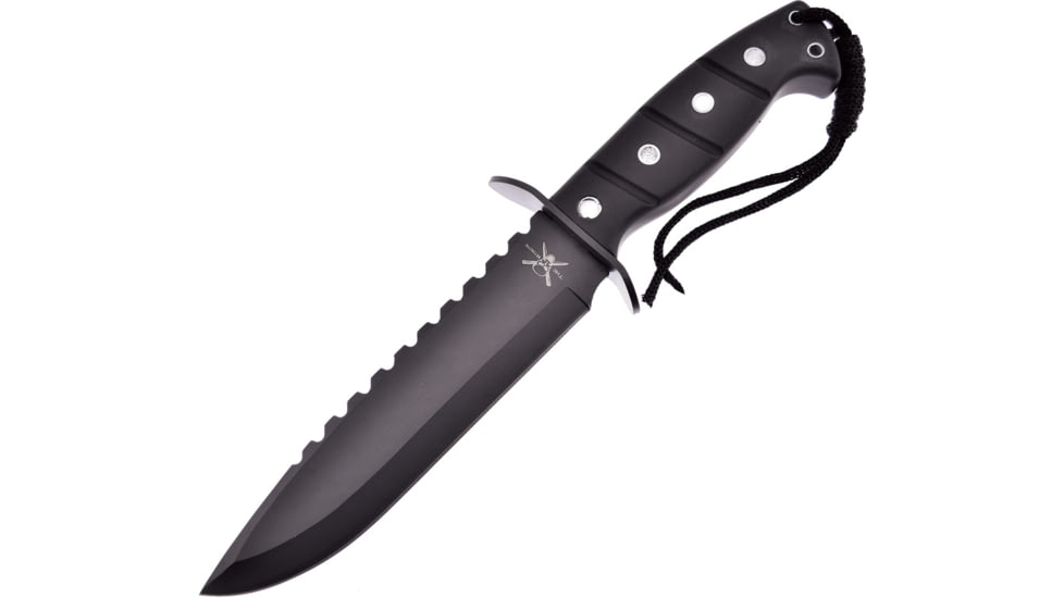 Frost Fixed Blade Black Fixed Blade Knife, 7in, Stainless Steel, Standard Edge, Sawback, Drop Point, Black Rubber Handle FTX1453BLK