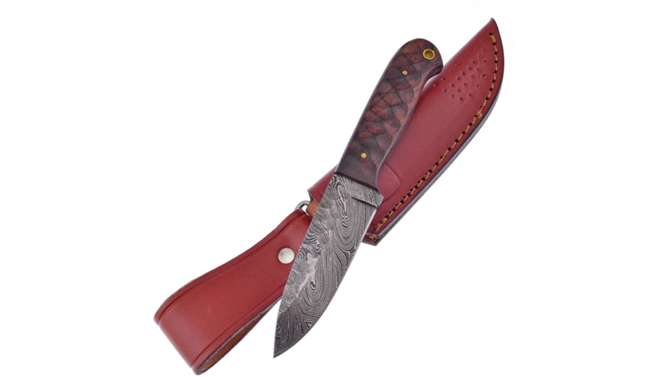 Frost Fixed Blade Chiseled Winewood Knife, 4 Damascus steel blade, Chiseled winewood handle, VFD-122C/WW
