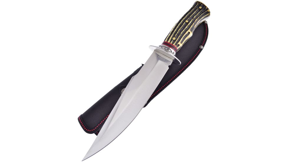 Frost Fixed Blade Imitation Stag Fixed Blade Knife, 7in, 3Cr13 Stainless Steel, Standard Edge, Satin, Imitation Stag Handle FSHP005