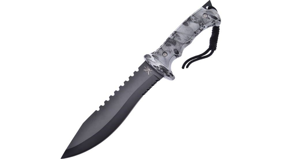 Frost Fixed Blade Skull Camo Fixed Blade Knife, 7in, Stainless Steel, Partially Serrated, Sawback, Black FTX4669WSC