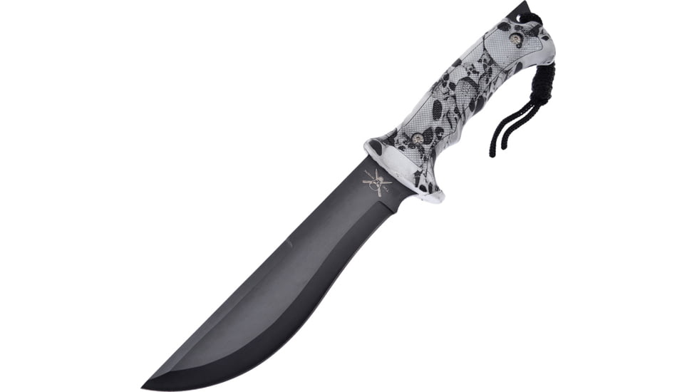 Frost Fixed Blade Skull Camo Fixed Blade Knife, 7in, Stainless Steel, Standard Edge, Black, Skull Camo Rubber Handle FTX4675WSC
