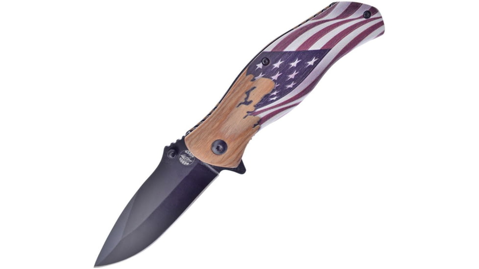 Frost Flag A/O Folding Knife, 4.5in Closed, 3.5in, Black Stainless Blade, Pakkawood Handle, OC-04AM