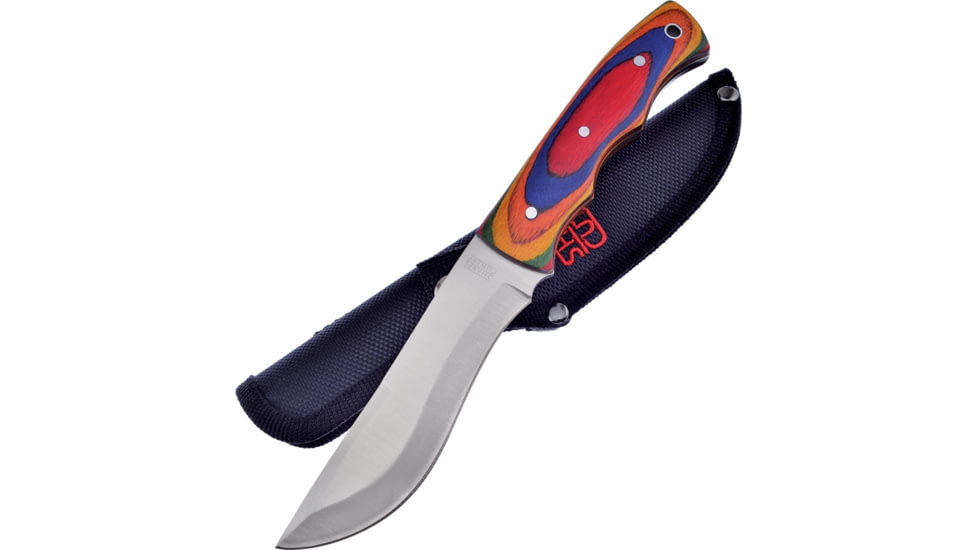 Frost Frostwood Knife, 9in Overall, 4.5in Satin SS Blade, Finger Grooved Frostwood Handle, Black Nylon Sheath, SHP-119FW