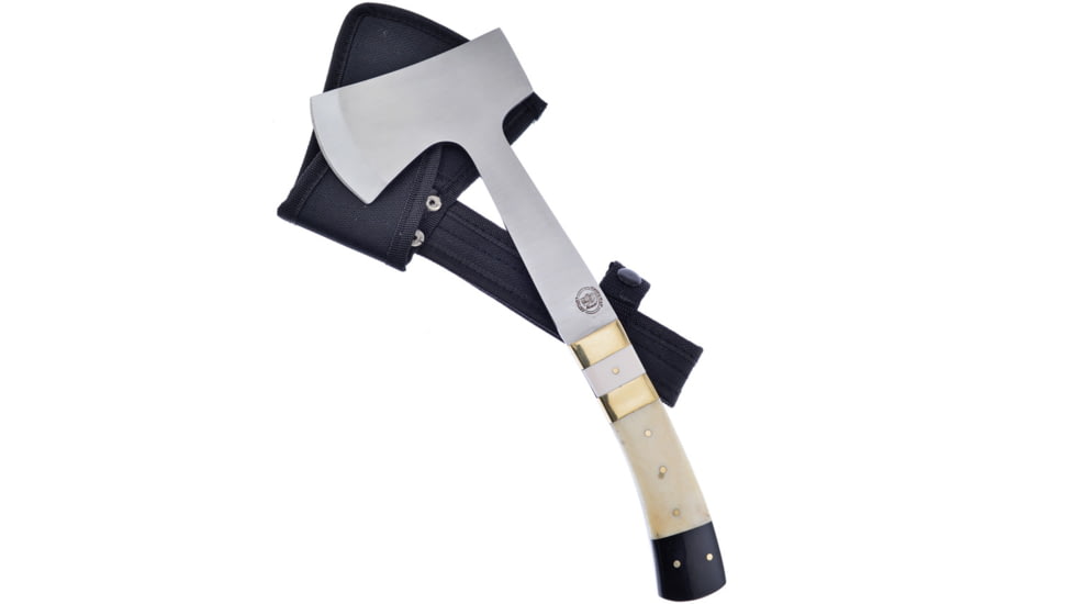 Frost Hatchet Bone Handle, 4.5 satin finish stainless axe head with 2.13 cu, Black and white smooth bone handle, CW-026SB