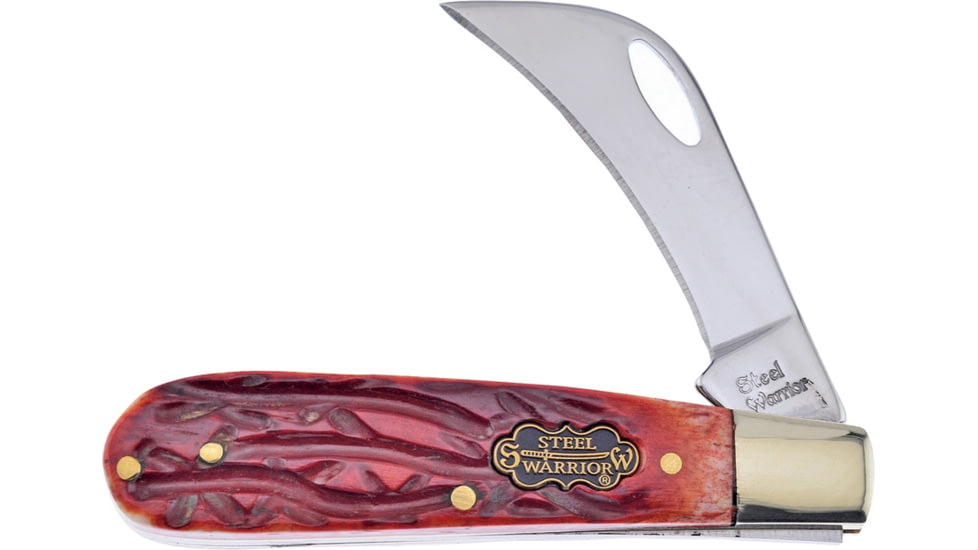 Frost Hawkbill Chestnut Bone Folding Knife, Mirror SS Hawkbill Blade, Chestnut Jigged Bone Handle, Thumb Pull, SW-478CJB