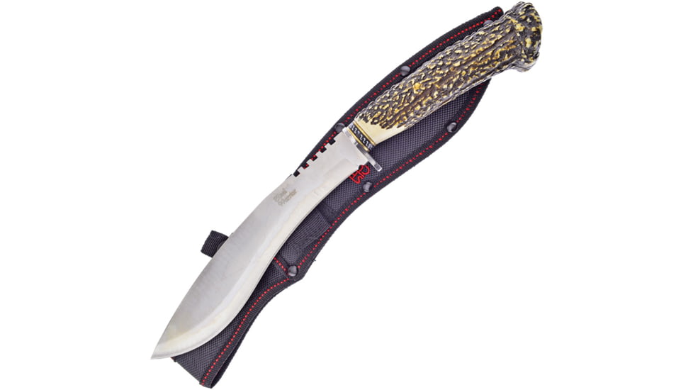 Frost Hunting Knife, 14.25in Overall, 8.5in, Satin Finish Stainless Blade, Imitation Stag Handle, Nylon Sheath, SW-607SBR