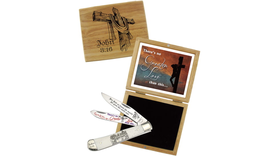 Frost John 3/16 Trapper Folding Knife, 4.13in Closed, Stainless Clip/Spey Blades, Natural Smooth Bone Handle, SET-812J316