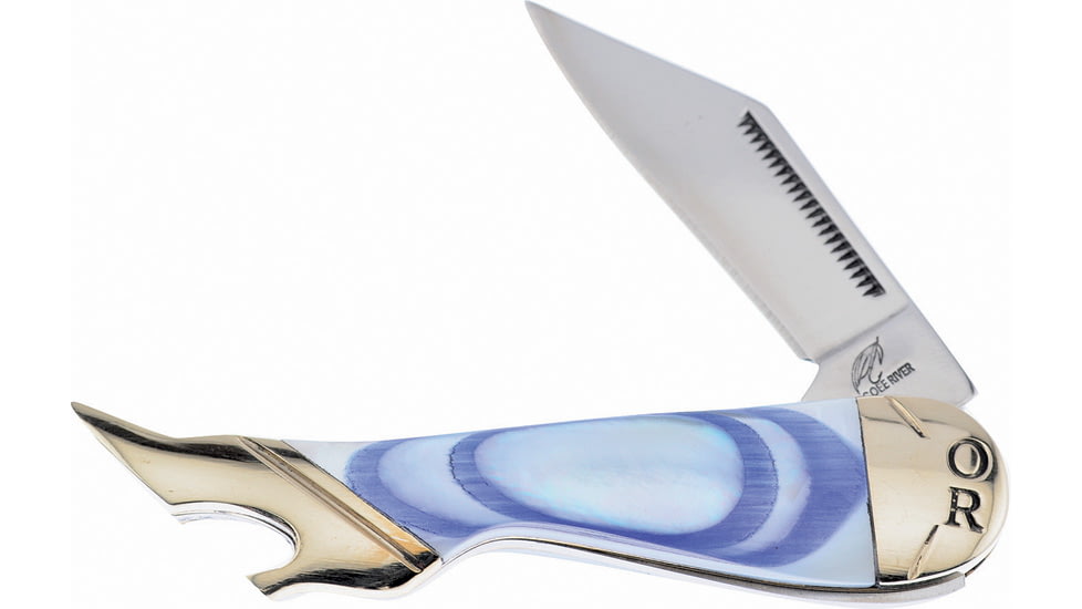 Frost Leg Folding Knife, Blue swirl pearl resin handle, OC-183BW
