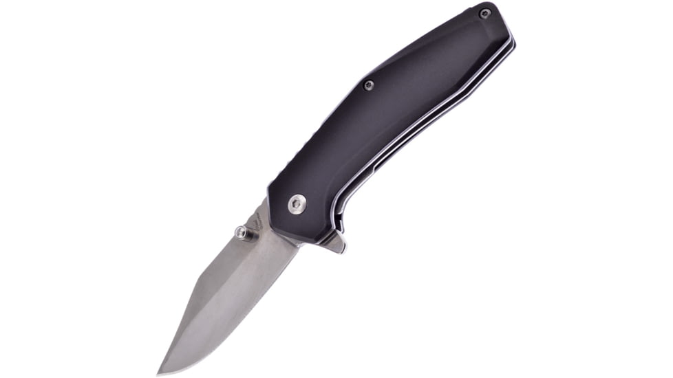 Frost A/O Mirror Clip Point Knife, 4in Closed, 2.75in Mirror 3Cr13 Stainless Clip Point Blade, Black Aluminum Handle, SW-887B