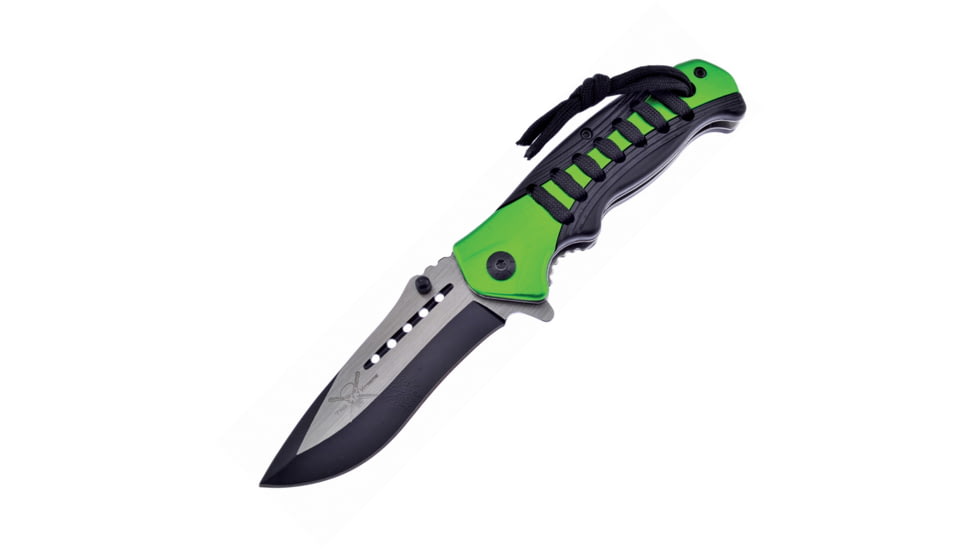 Frost Linerlock Green A/O Folding Knife, 3.75 two-tone finish stainless blade, Black ABS handle with green aluminum insert, TX-13GN