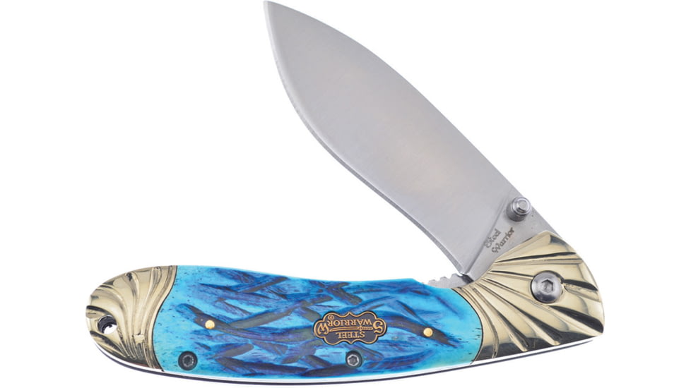 Frost Linerlock Steel Warrior Folding Knife, Blue, Blue jigged bone handle, SW-005PB