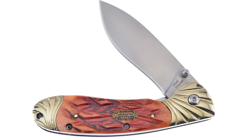 Frost Linerlock Steel Warrior Folding Knife, Chestnut, Chestnut jigged bone handle, SW-005CJB