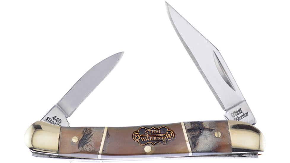 Frost Little Copperhead Ram/Ox Folding Knife, Mirror finish stainless clip and pen blades, Ox and Rams horn handle, SW-216ROR