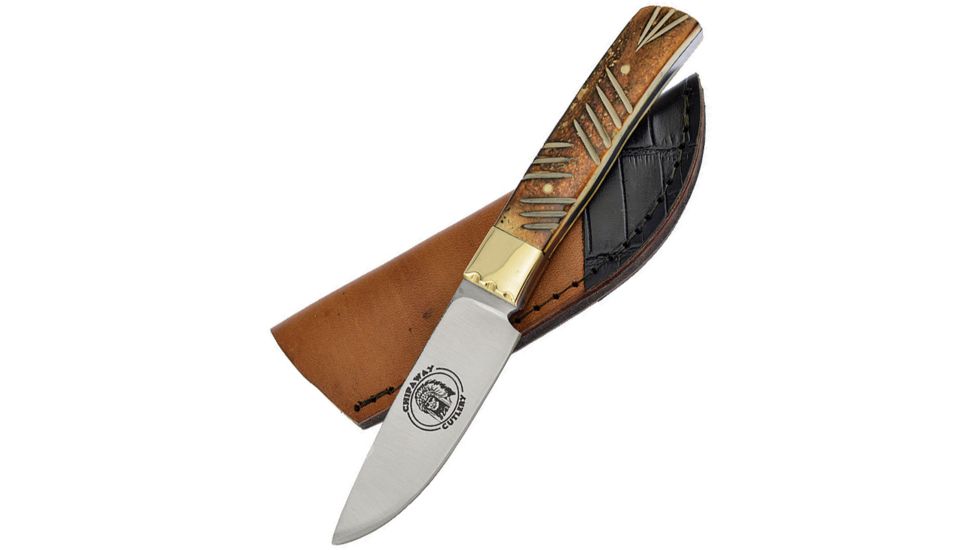 Frost Little Fox Skinner Torch Bone Fixed Blade Knife, 3.5in, Stainless Steel, Standard Edge, Satin, Brown, Torch Bone Handle FCW986TB